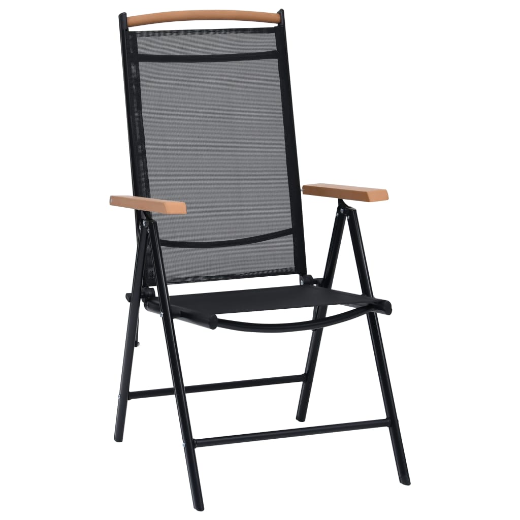 Foldable garden chairs 2 pcs aluminum and black textilene