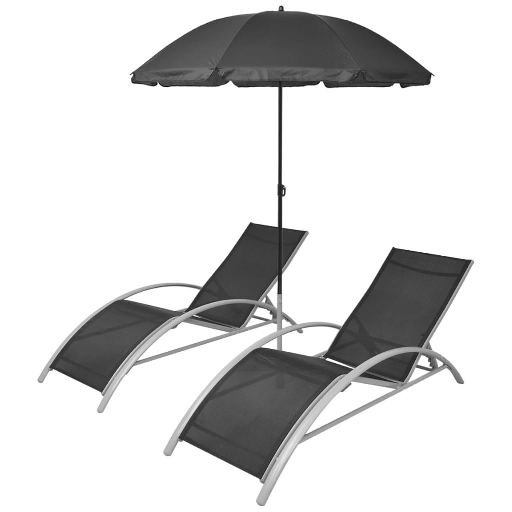 Long chairs and black aluminum parasol