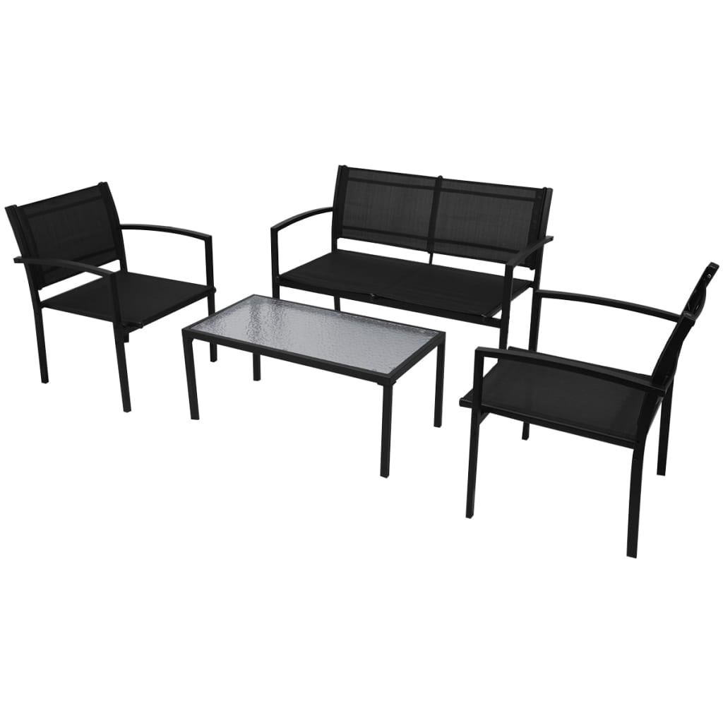 4 pcs garden furniture black textilene