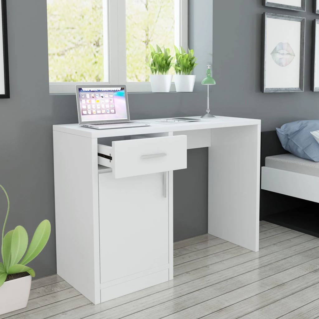 Desk with drawer and cupboard 100x40x73 cm white