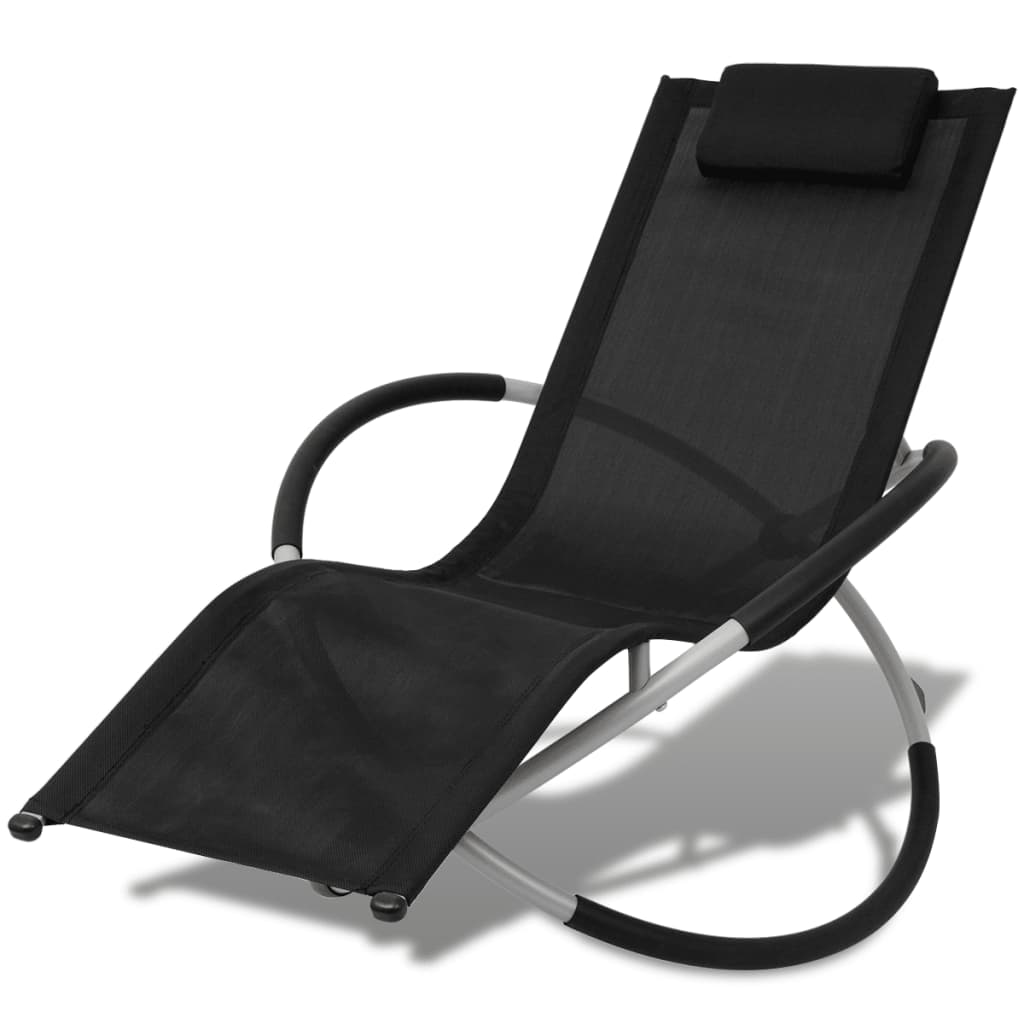 Schwarz -Grau -langer geometrischer Stuhl lang und grauer Stahl geometrisch