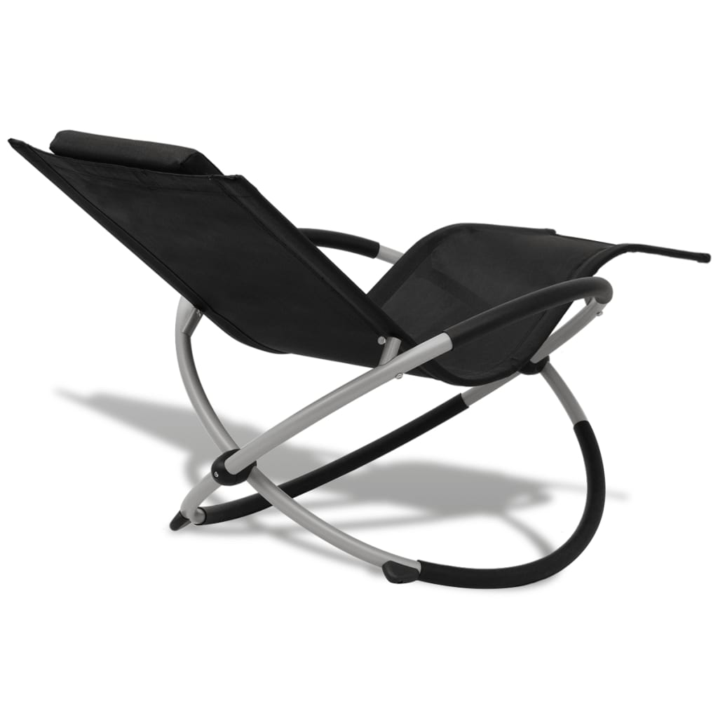 Schwarz -Grau -langer geometrischer Stuhl lang und grauer Stahl geometrisch