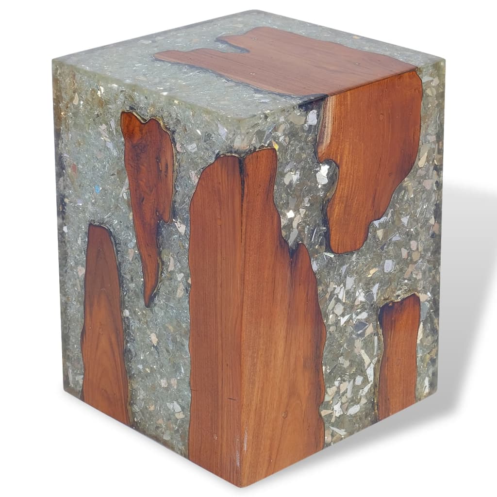Solid teak wood stool and resin