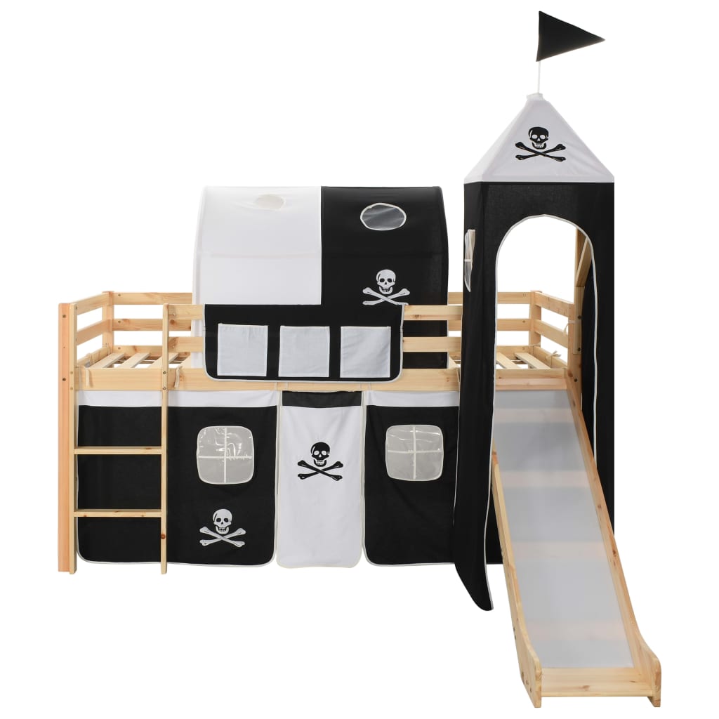 Mezzanine -Bett für Kinder mit Rutsch und Kiefernskala 97x208 cm