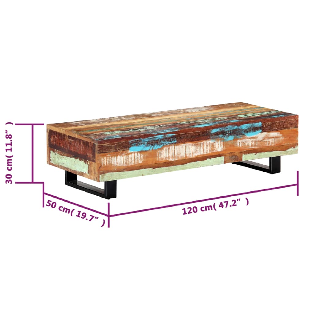 Coffee table 120x50x30 cm Solid recovery wood and steel