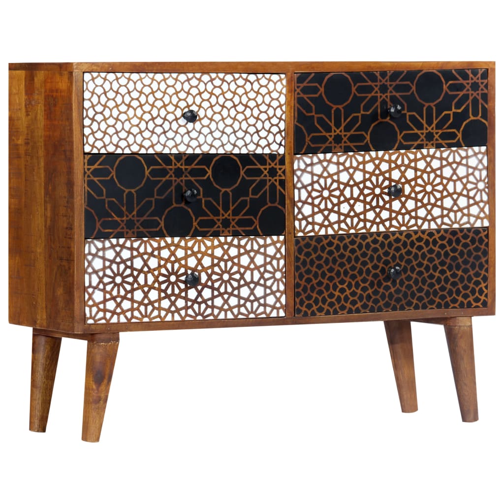 Buffet avec motif imprimé 90x30x70 cm Bois de manguier massif