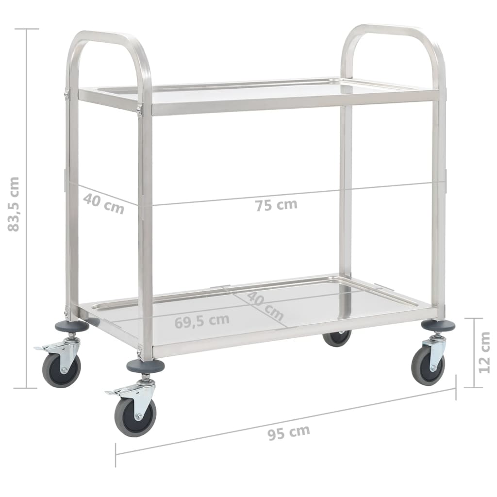 Kitchen cart at 2 levels 95x45x83.5 cm Stainless steel
