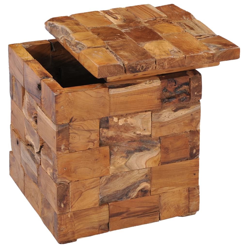 Solid teak wood storage stool