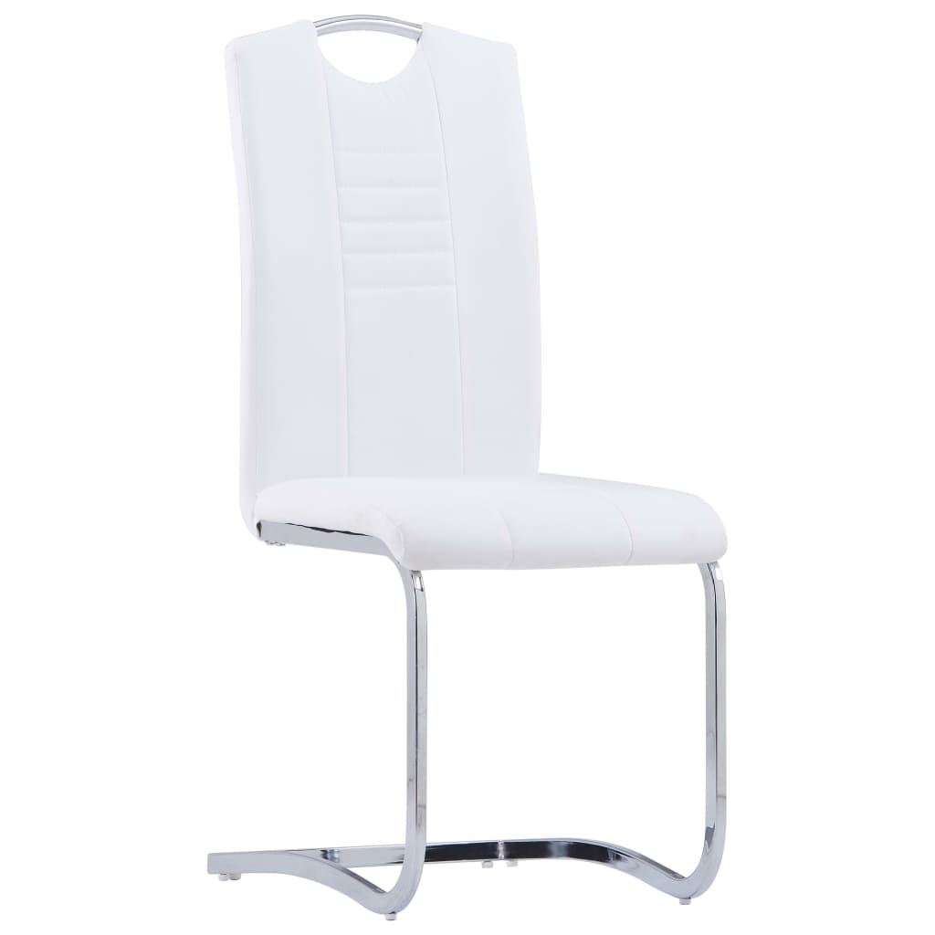 Dining chairs cantilever batch of 2 white imitation leather