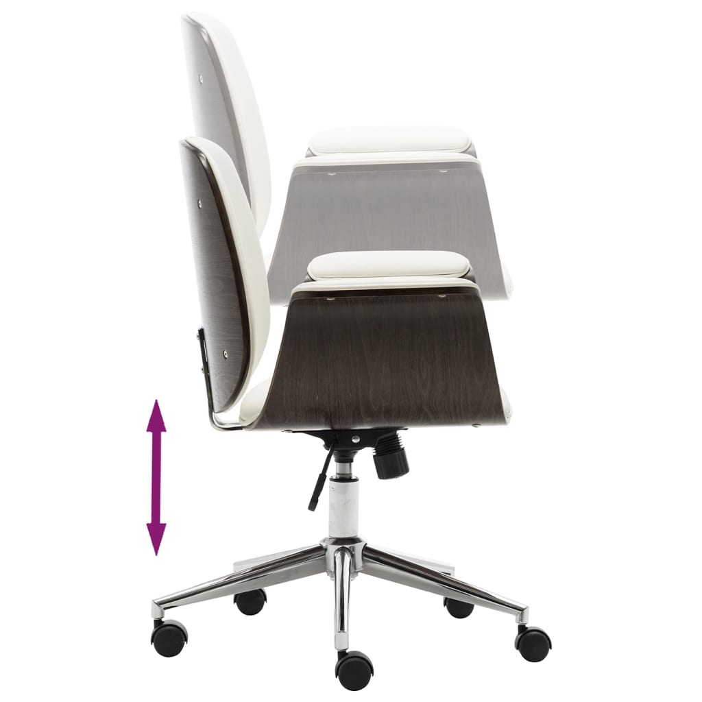 Chaise de bureau Blanc Bois courbé et similicuir