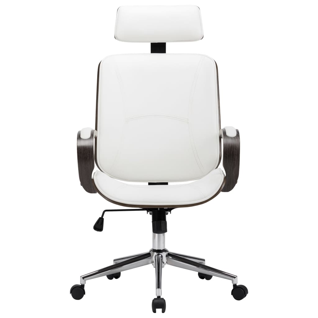 Desktop chair with similar white headrests and wood