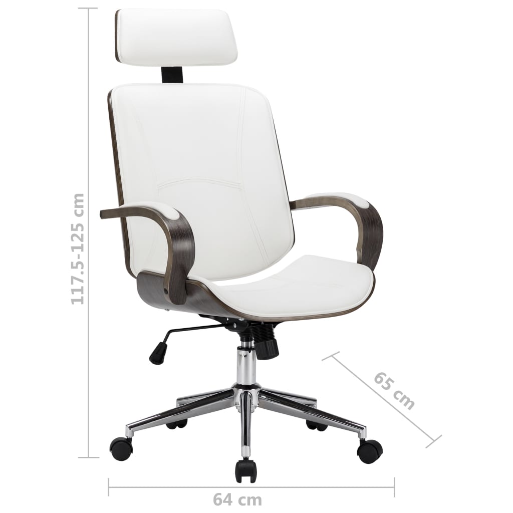 Chaise de bureau avec appuie-tête Blanc Similicuir et bois