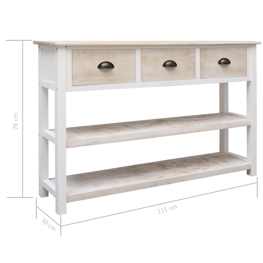 Natürliches und weißes Buffet 115x30x76 cm Holz