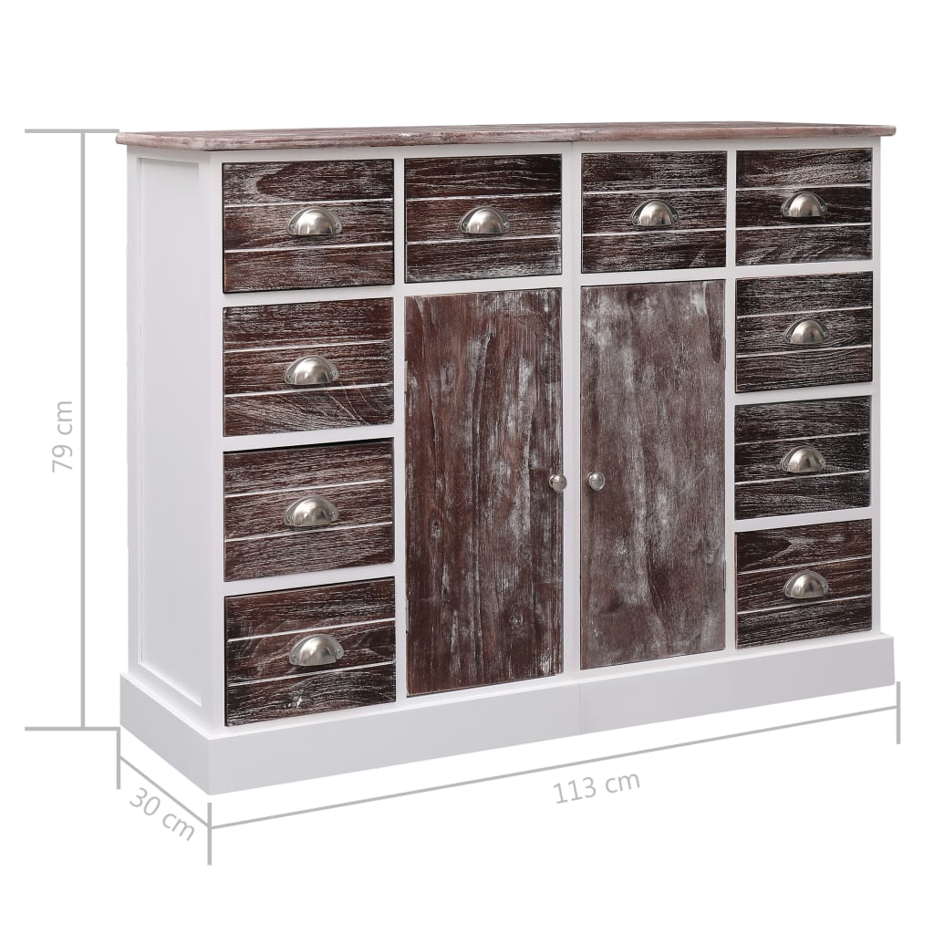 Buffet mit 10 braunen Schubladen 113x30x79 cm Holz