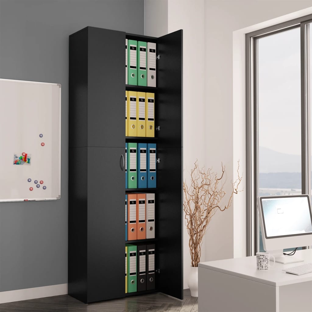 Black office cabinet 60 x 32 x 190 cm agglomerated