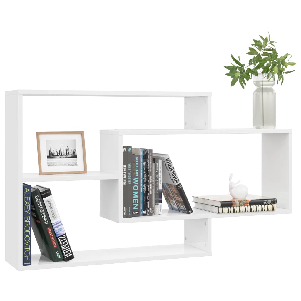 Shiny white wall shelves 104x20x58.5 cm agglomerated