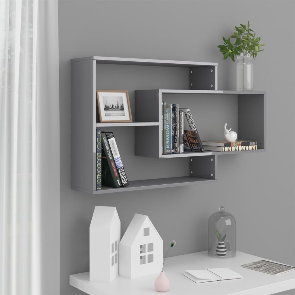 Shiny gray wall shelves 104x20x58.5 cm Agglomerated