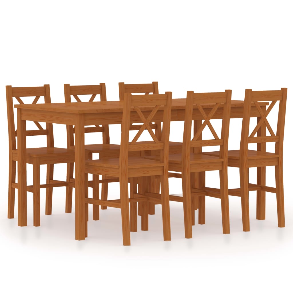 Set da pranzo da 7 pezzi in legno di pino marrone miele