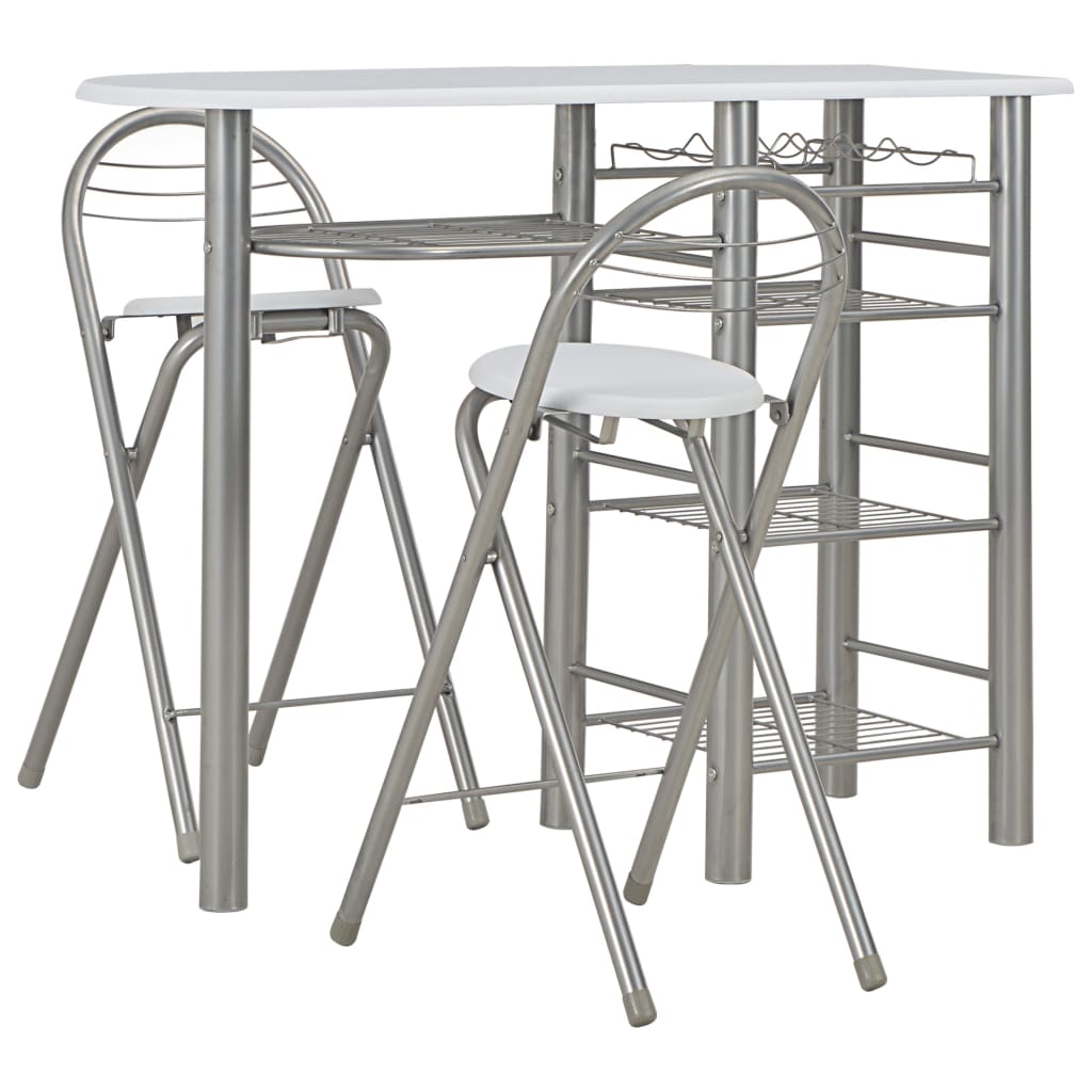 Bar set with 3 pcs wooden and white steel shelves