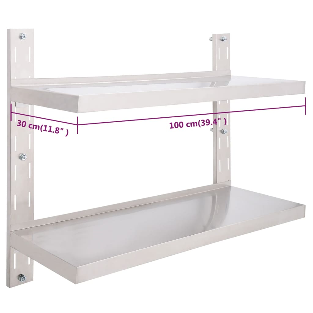 Wall shelf with 2 stainless steel levels 100x30 cm