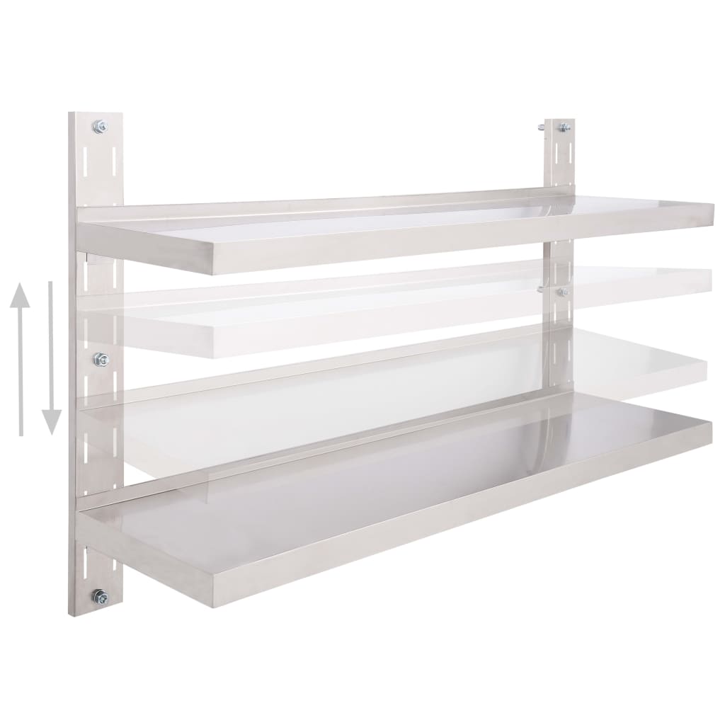 Wall shelf with 2 levels of stainless steel 120x30 cm