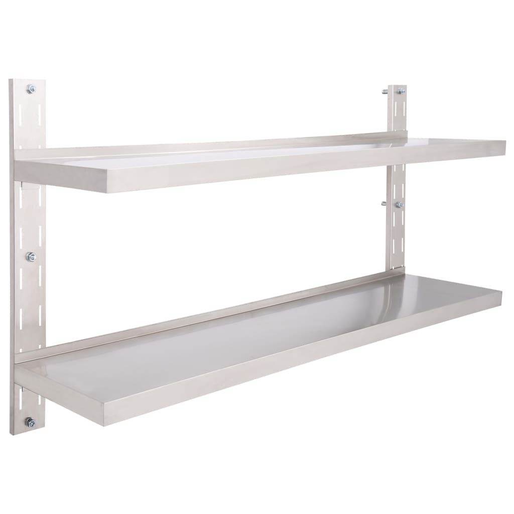 Wall shelf with 2 levels of stainless steel 150x30 cm