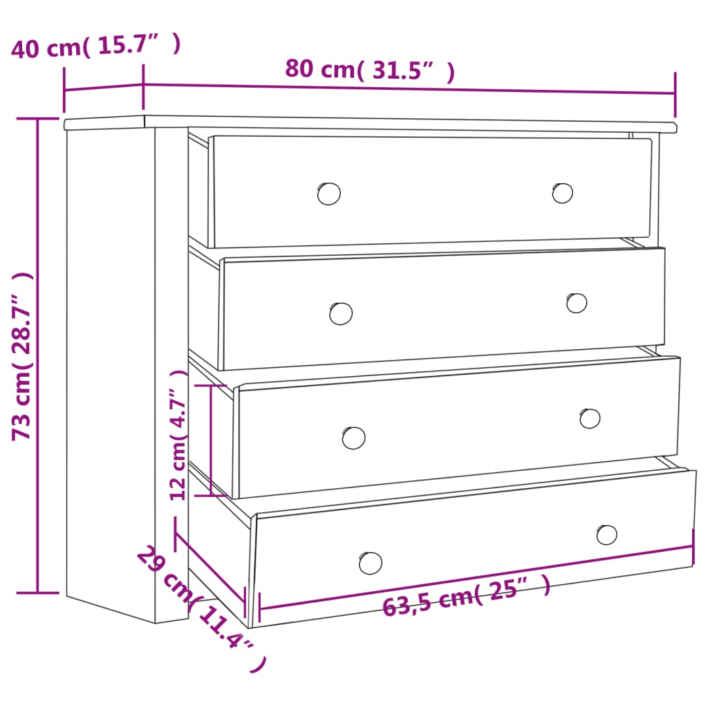Gray side cabinet 80x40x73 cm Pin Assortment Panama