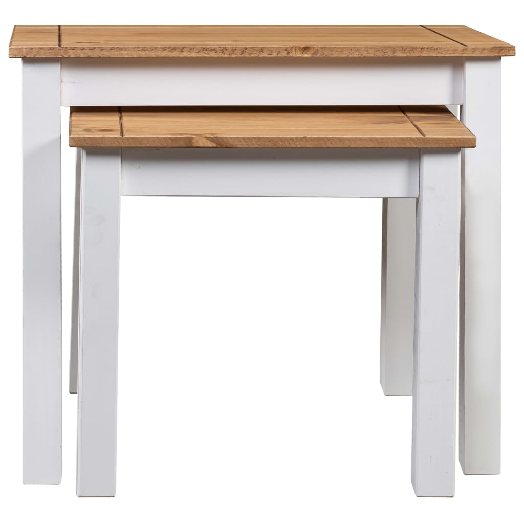 Tavolini impilabili 2 pezzi Assortimento Panama in legno di pino massiccio bianco