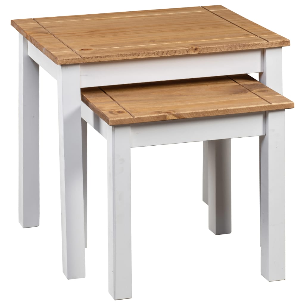 Gigogne tables 2pcs White Wood Solid Pin Assortment Panama
