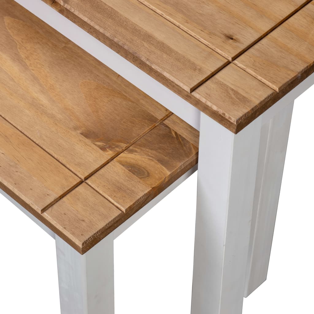 Tavolini impilabili 2 pezzi Assortimento Panama in legno di pino massiccio bianco
