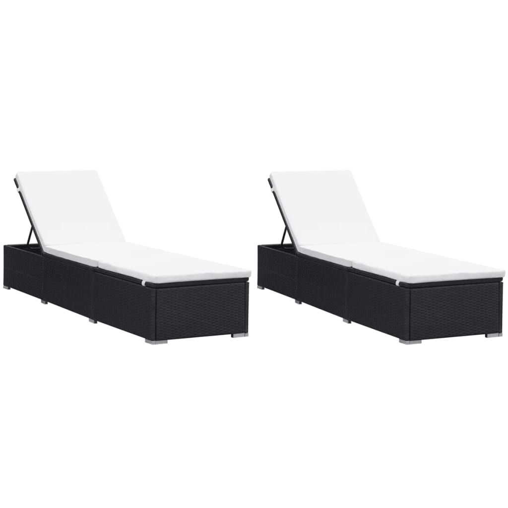 Loungers with cushions 2 pcs black braided resin