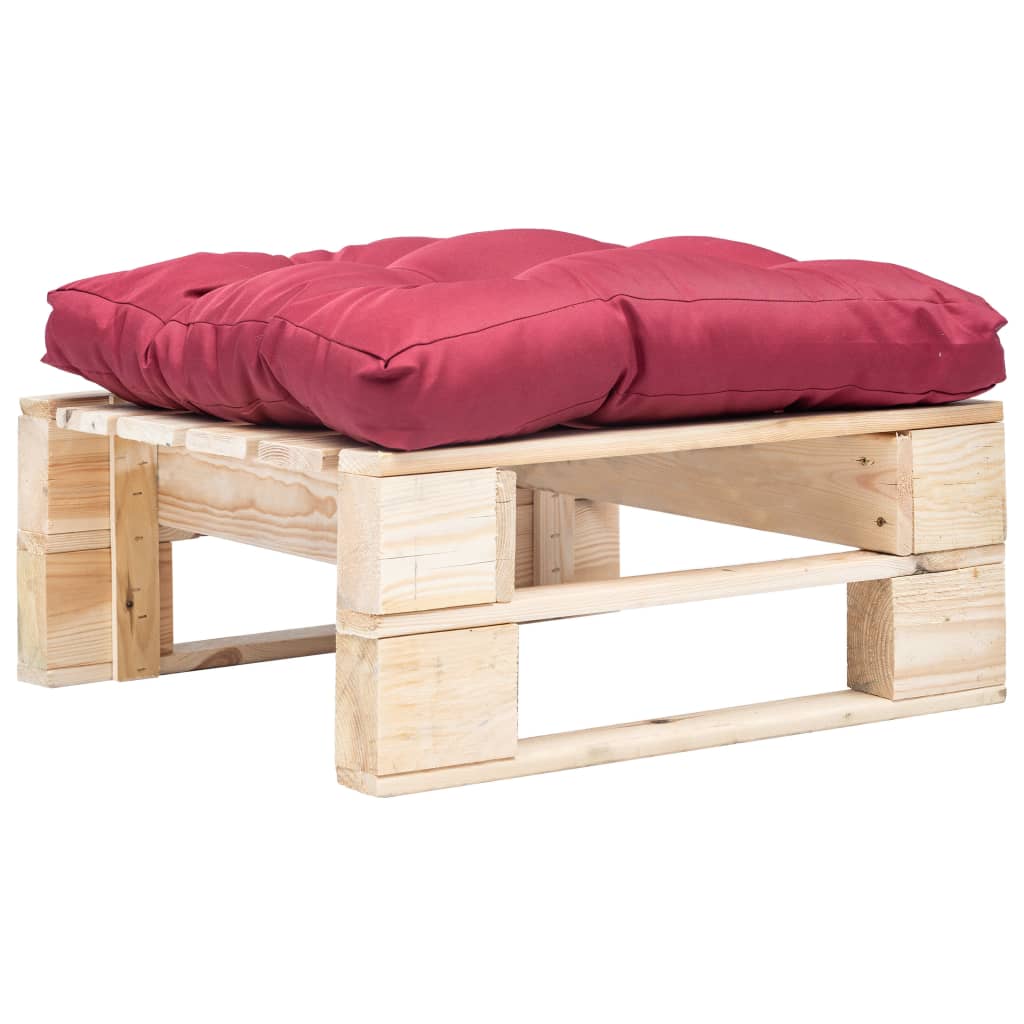 Garden palette footrest with natural wood red cushion