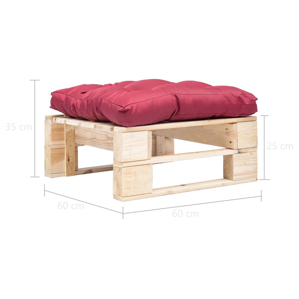 Garden palette footrest with natural wood red cushion