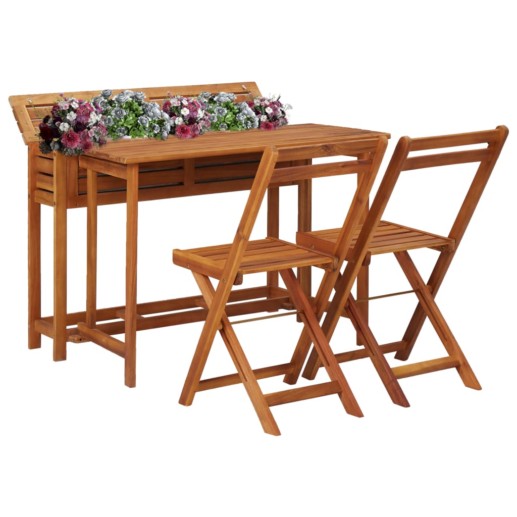 Tavolo fioriera e 2 sedie da bistrot in legno massello di acacia Giardino