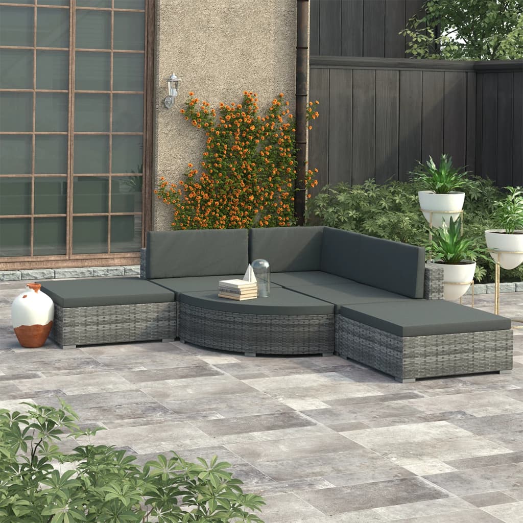 6 pcs garden furniture with gray braided resin cushions