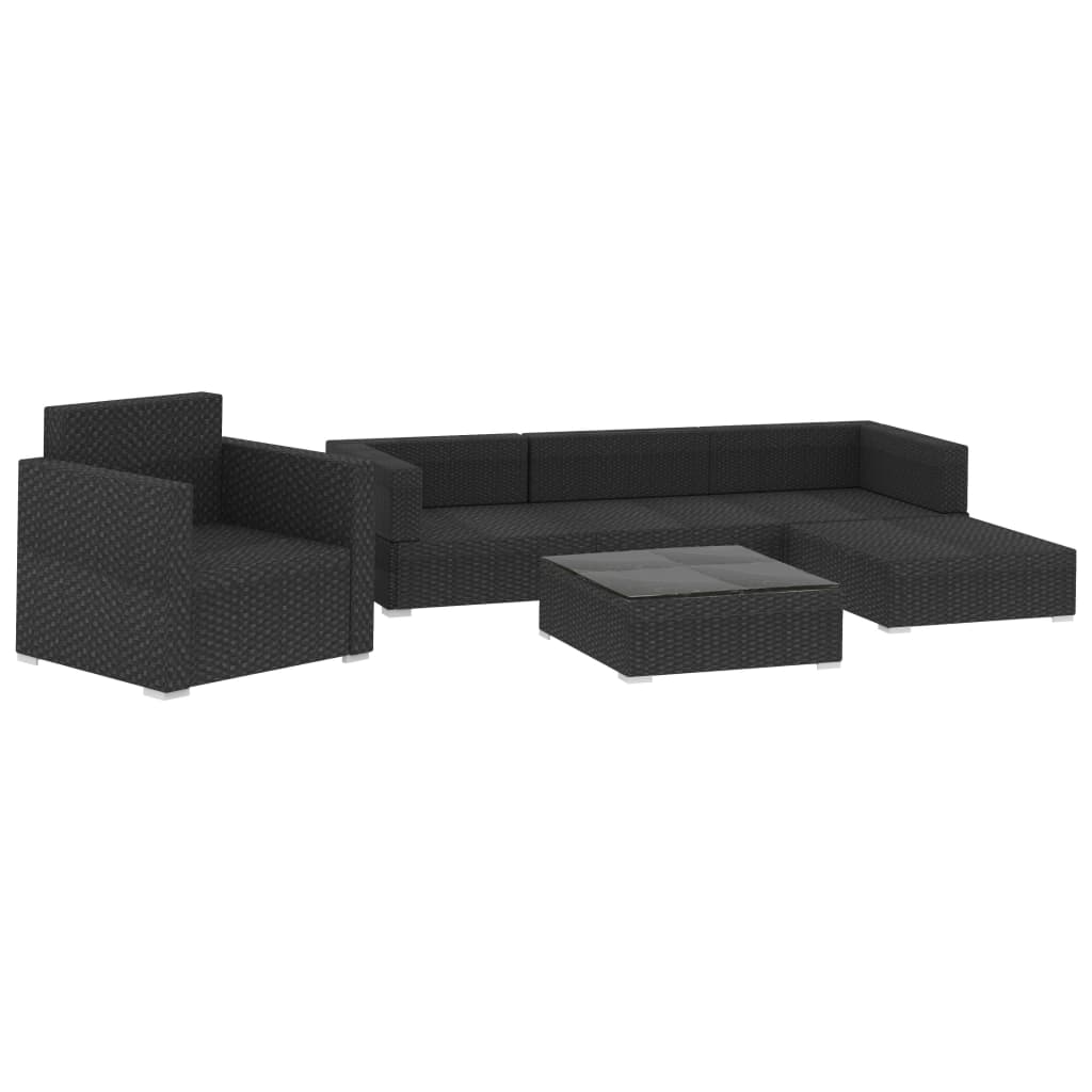 6 pcs garden furniture with black braided resin cushions
