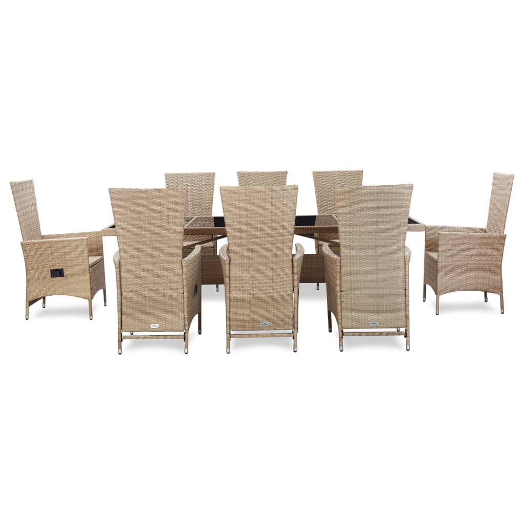 Garden furniture with cushions 9 pcs beige braided resin