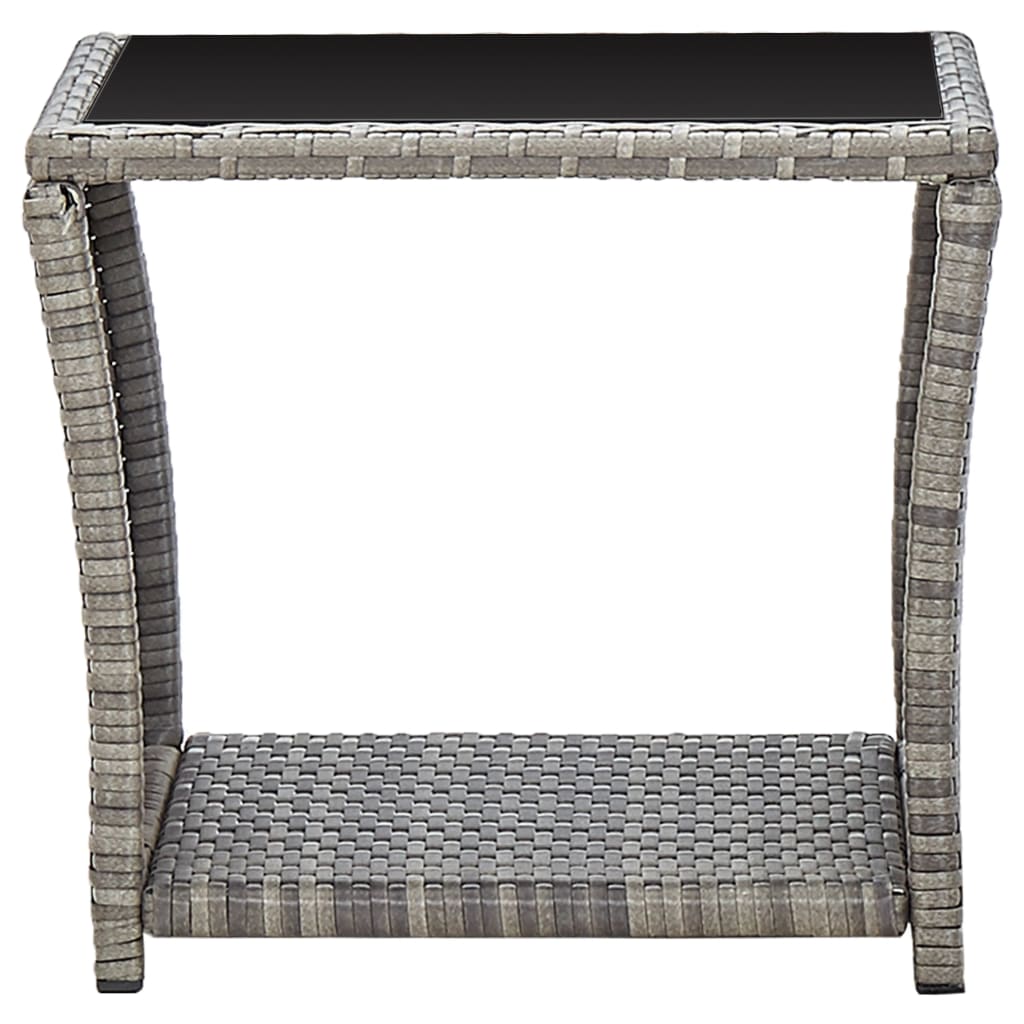 Tavolino grigio 45x45x40 cm in resina intrecciata e vetro