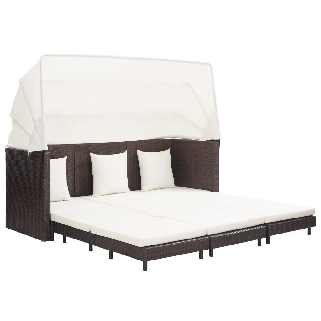 3-Sitzer-Sofa-Bett mit braunem geflochtenem Harzdach