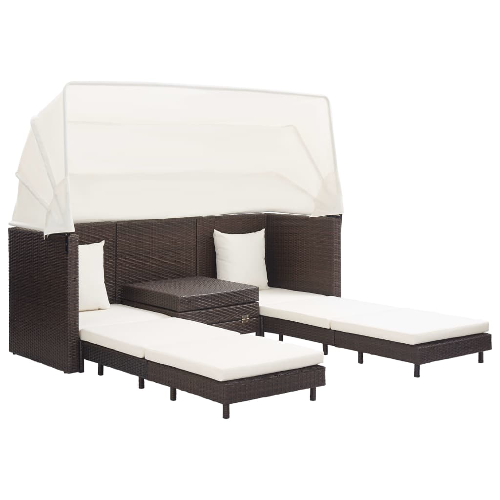 3-seater expandable sofa bed with brown braided resin roof