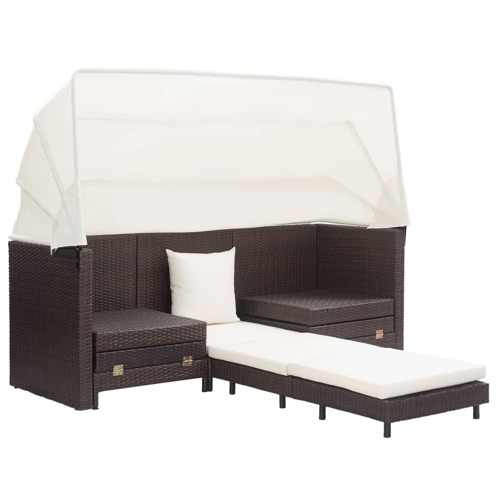 Canapé-lit extensible 3 places avec toit Résine tressée Marron
