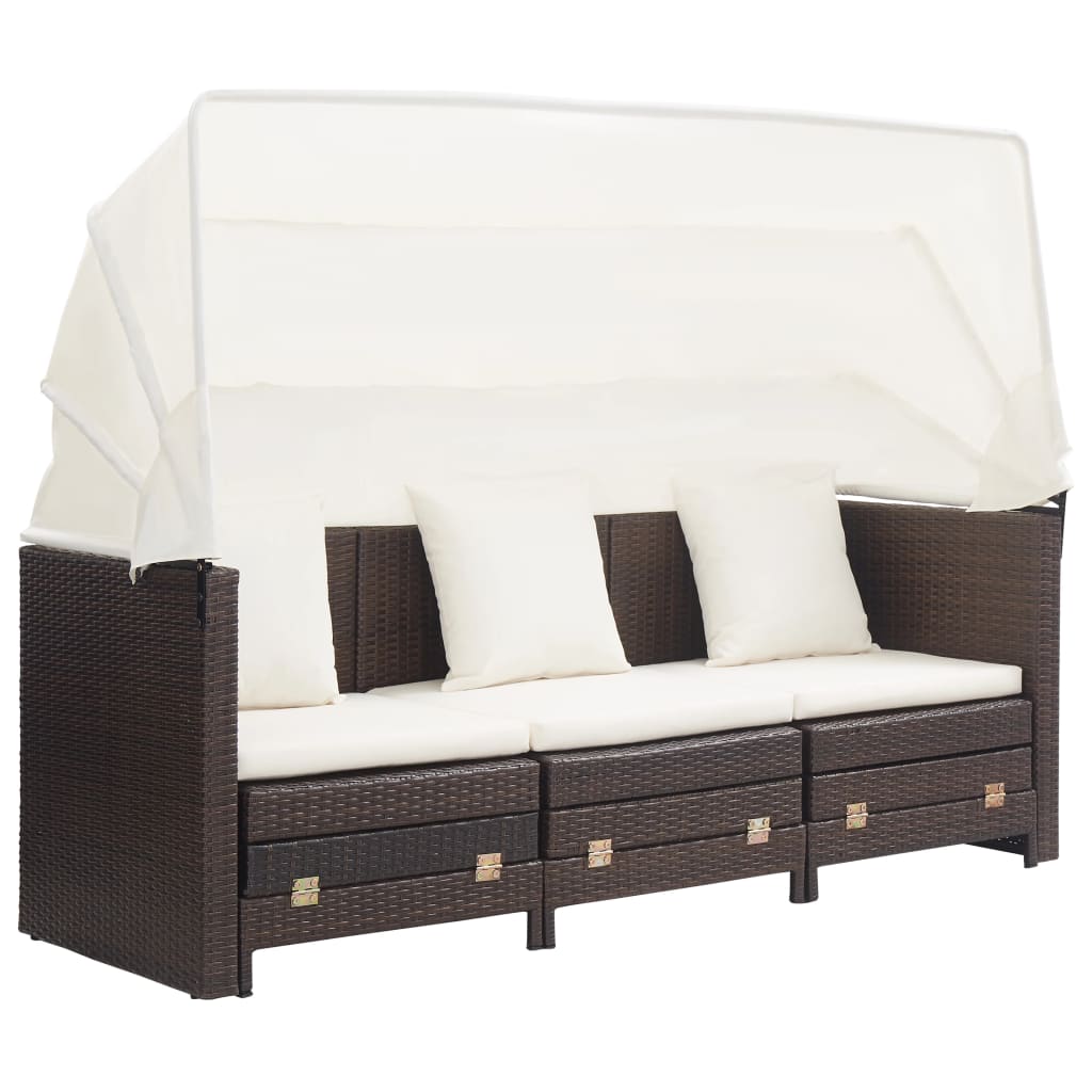 3-Sitzer-Sofa-Bett mit braunem geflochtenem Harzdach
