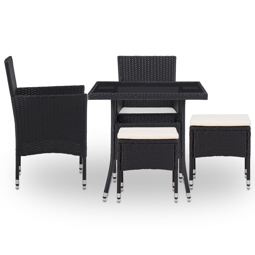Outdoor dinner furniture 5 pcs black braided resin and glass