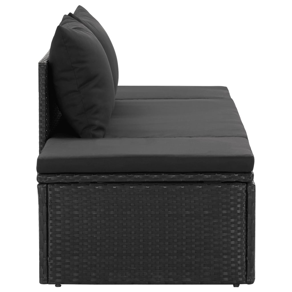 Langer Stuhl mit schwarzen geflochtenen Harzkissen