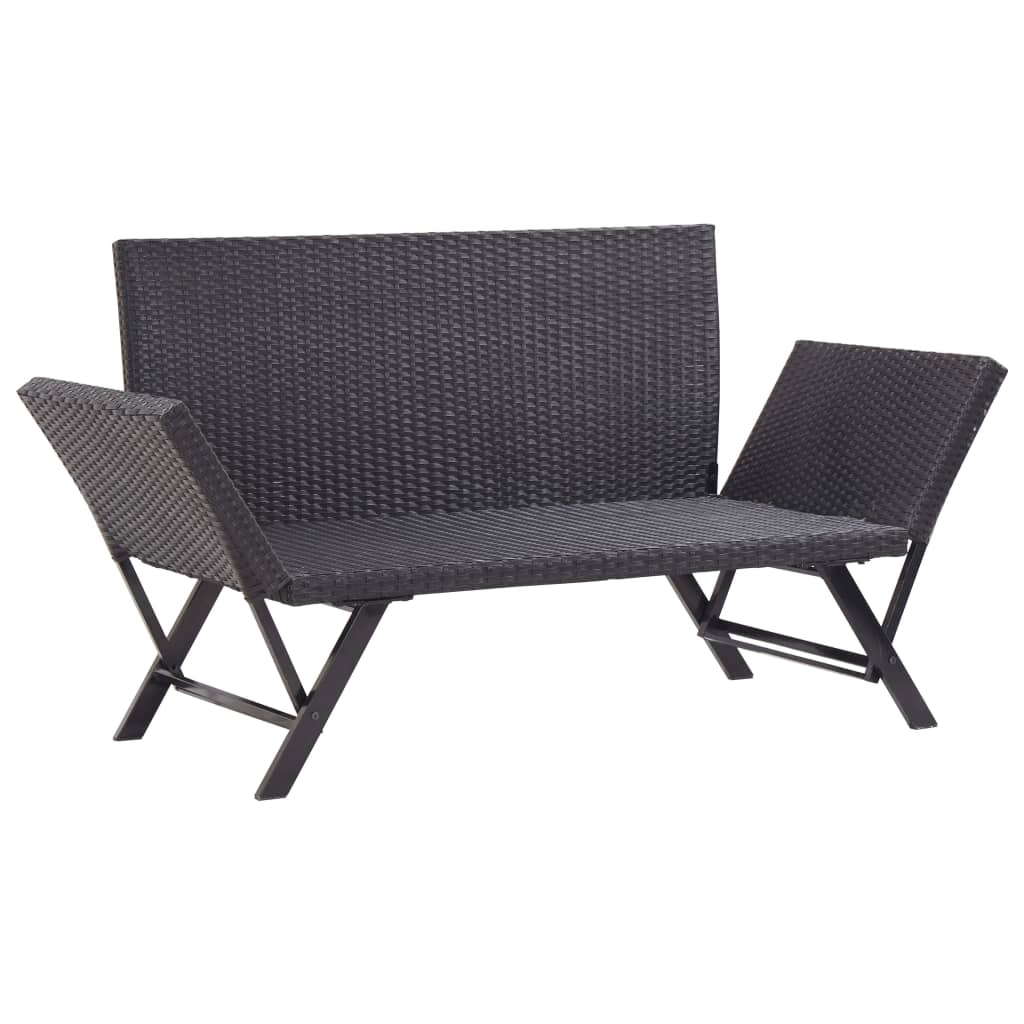 Garden bench with cushions 176 cm Black braided resin