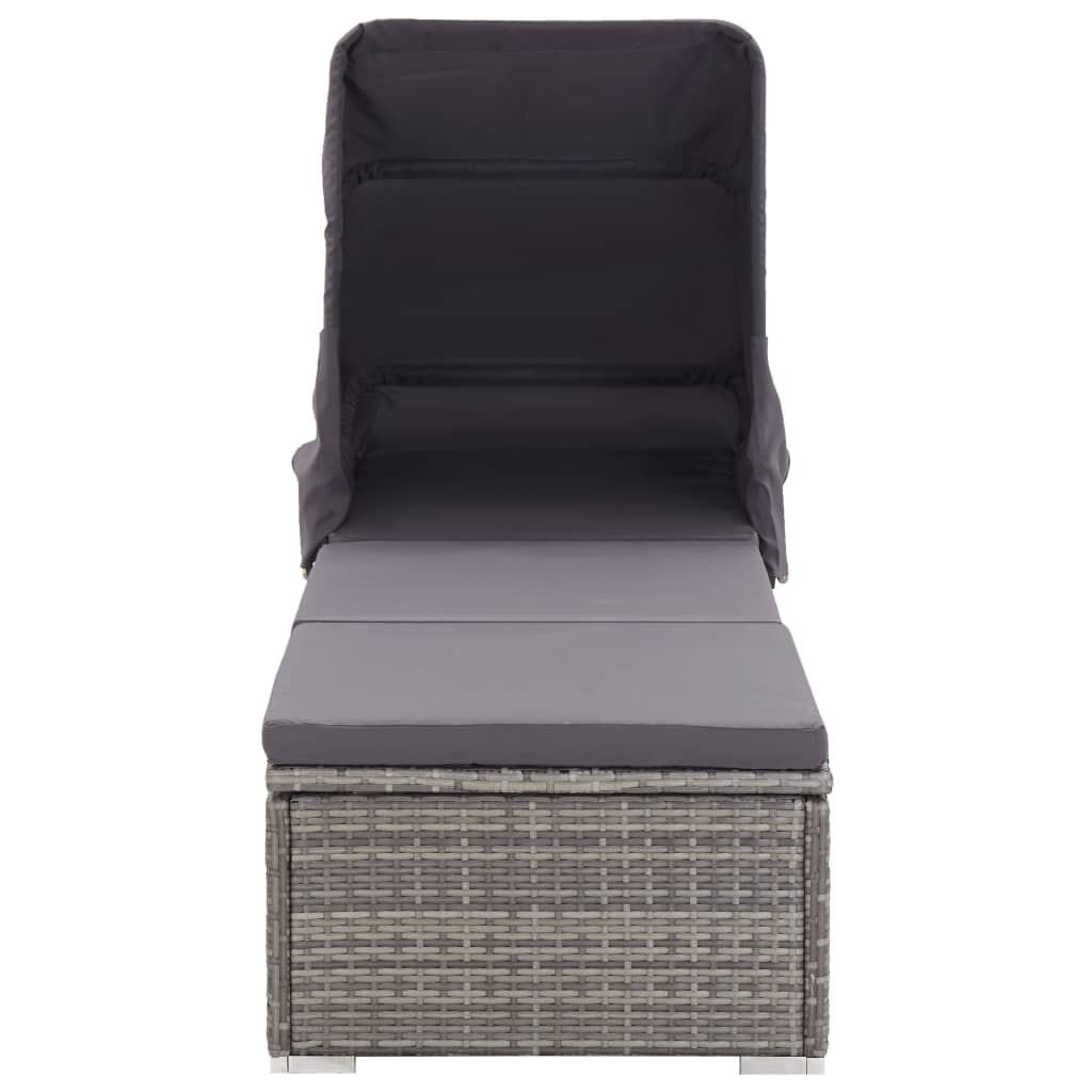 Langer Stuhl mit Markise und grau geflochtenem Harzkissen