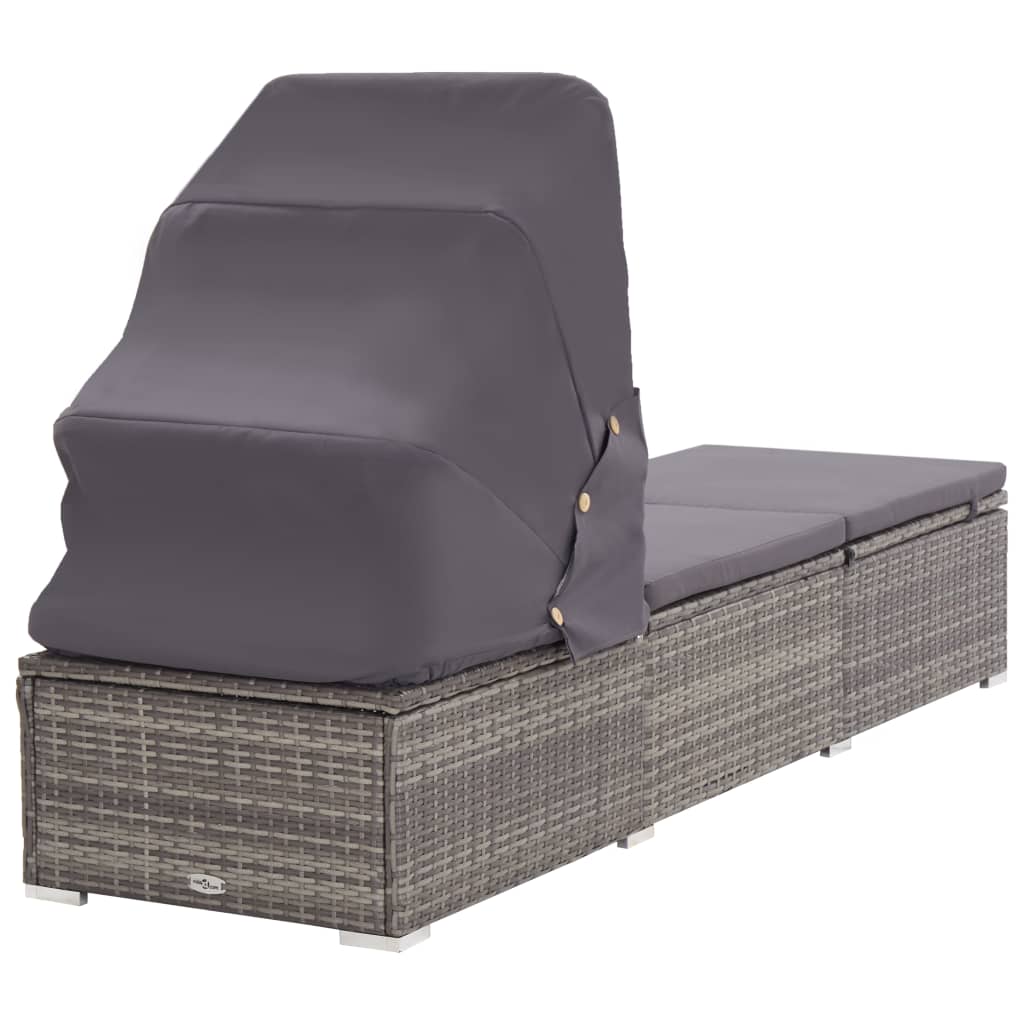 Langer Stuhl mit Markise und grau geflochtenem Harzkissen
