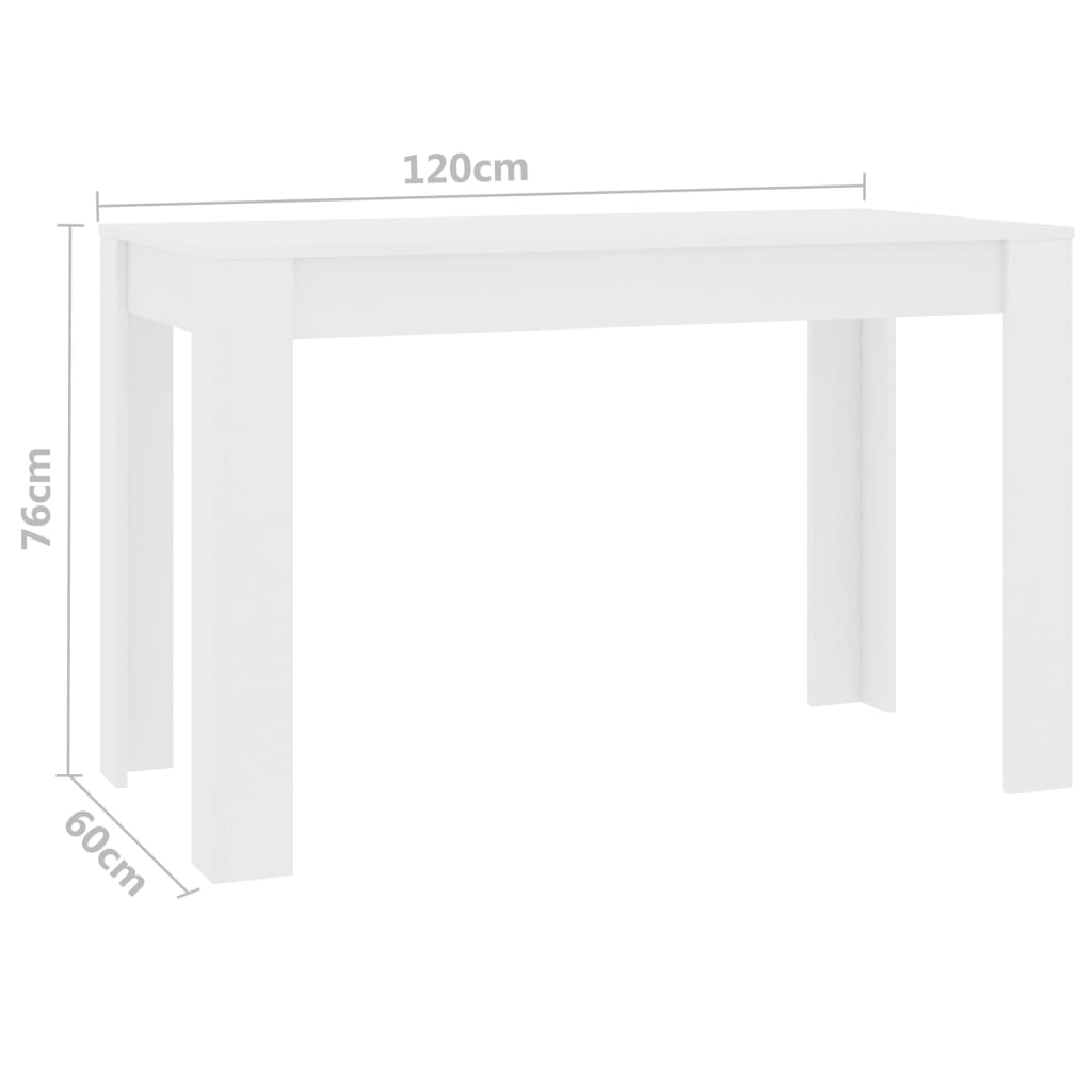 White dining table 120 x 60 x 76 cm agglomerated