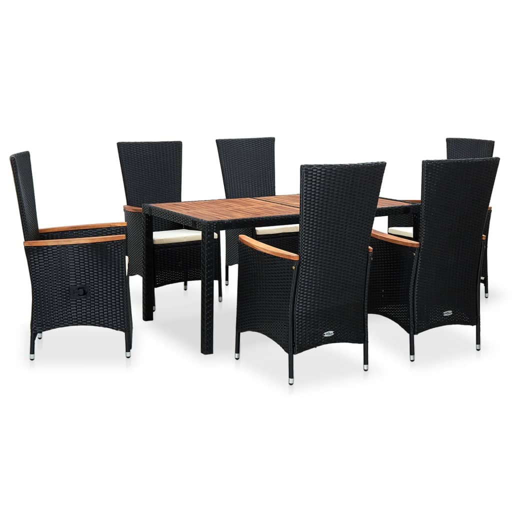 Outdoor dinner furniture 7pcs braided resin and black acacia