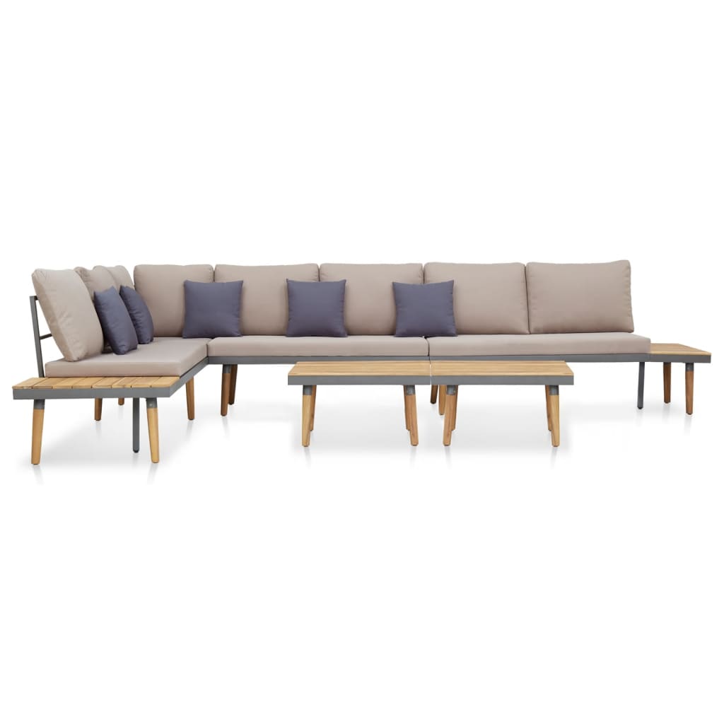 7 -seater garden furniture with solid brown acacia cushions